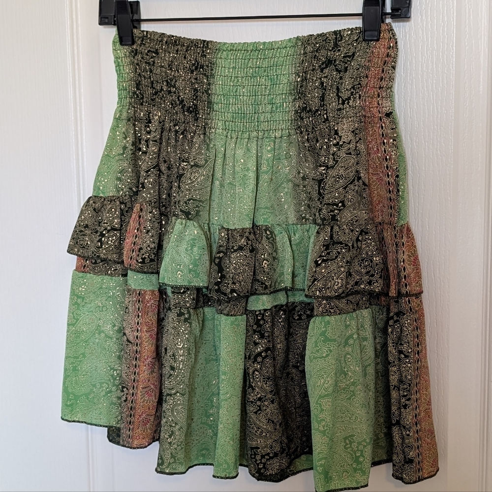 🌿 Silk Tiered Boho Mini Skirt